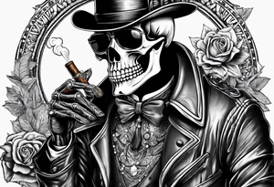 skeleton smoking cigar with poker chips tattoo idea