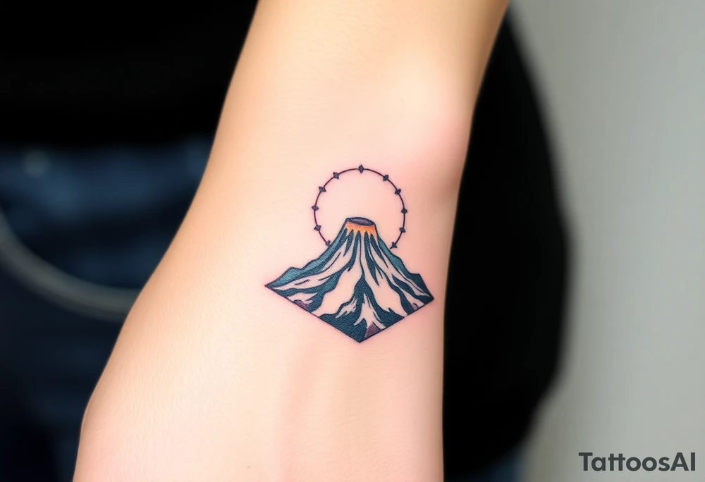 Geometric Volcano incorporating Capricornus constellation tattoo idea