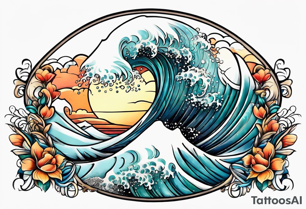 waves with "come what may" written underneath in cursive for forearm tattoo idea