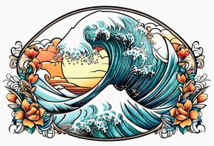 waves with "come what may" written underneath in cursive for forearm tattoo idea
