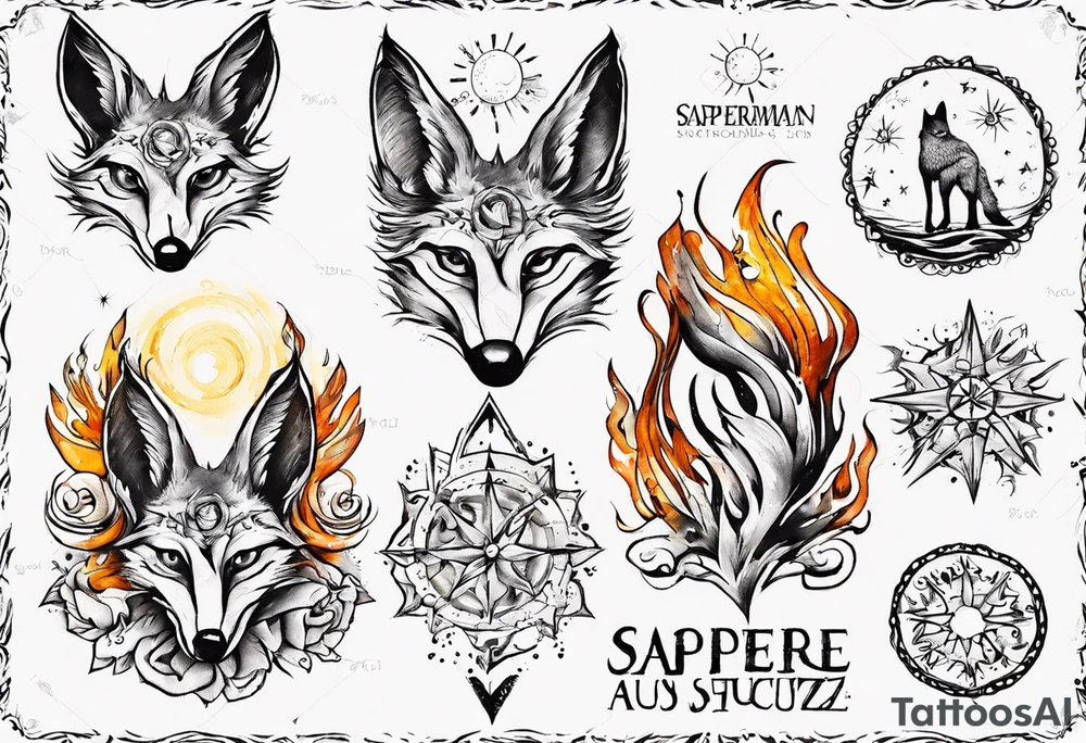 Wasser Eule Sonne Fuchs der Schriftzug : "Sapere Aude" und Sternzeichen Wasserman tattoo idea