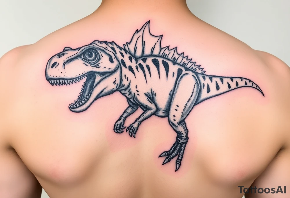 Dilophosaurus staring at me with its fills expanded tattoo idea