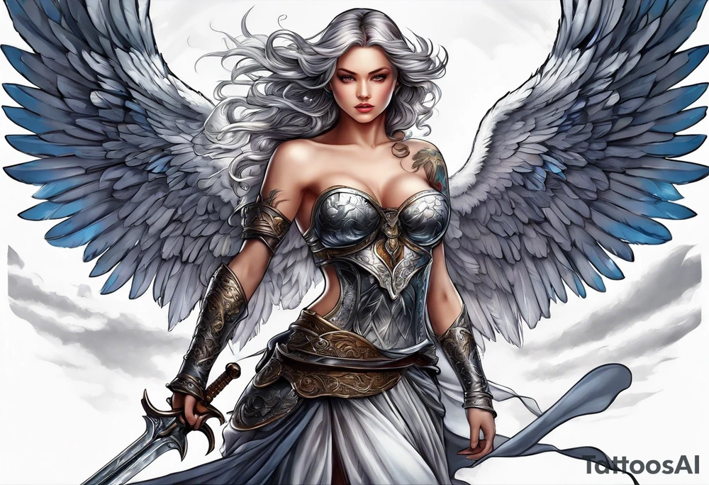 Angel with sword drawn tattoo idea