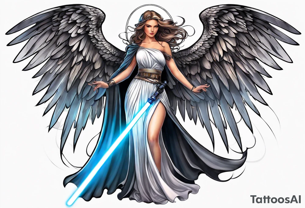 Angel with a lightsaber tattoo idea