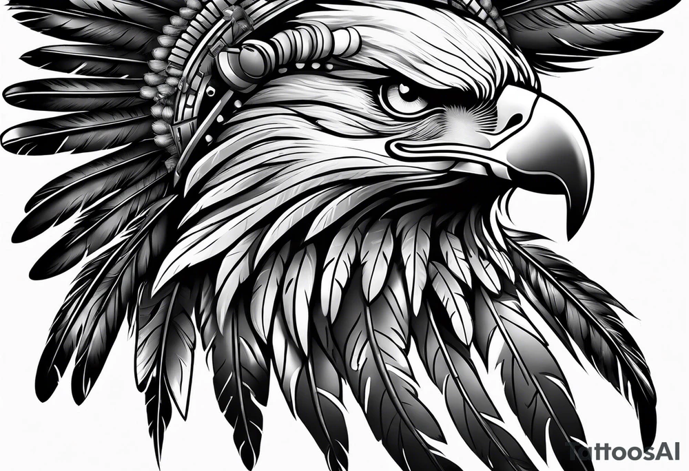 Eagle with native war bonnet tattoo idea