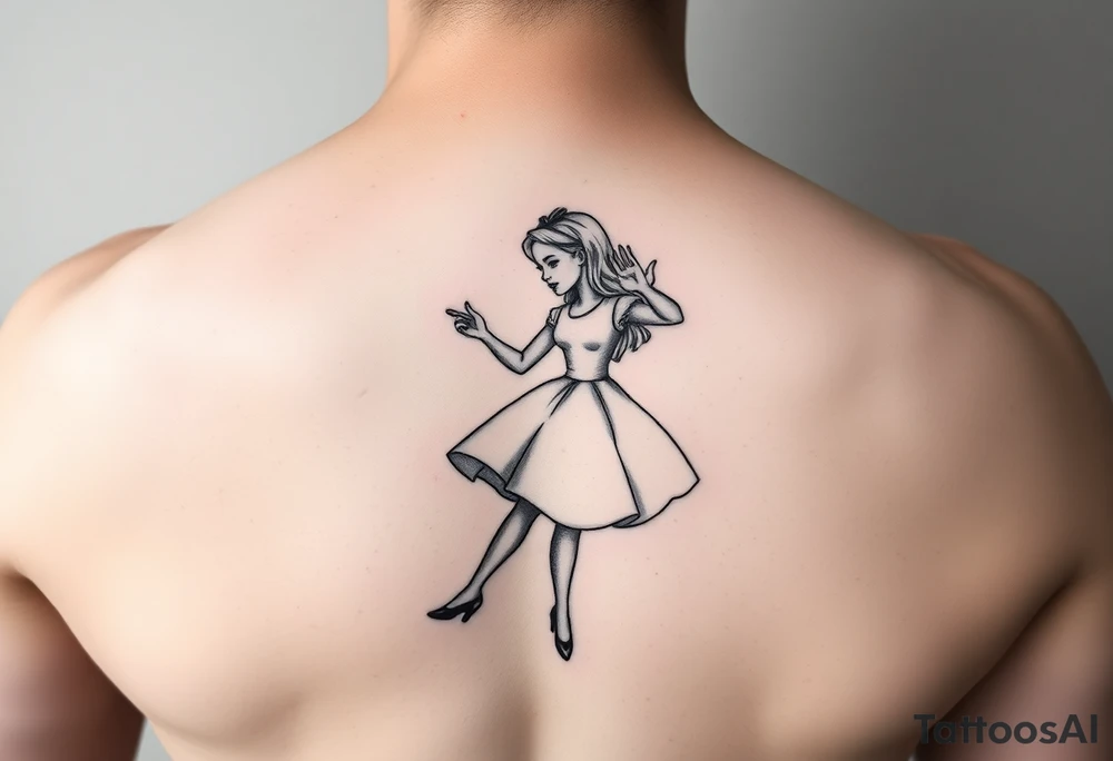 alice in wonderland not super detailed on leg tattoo idea