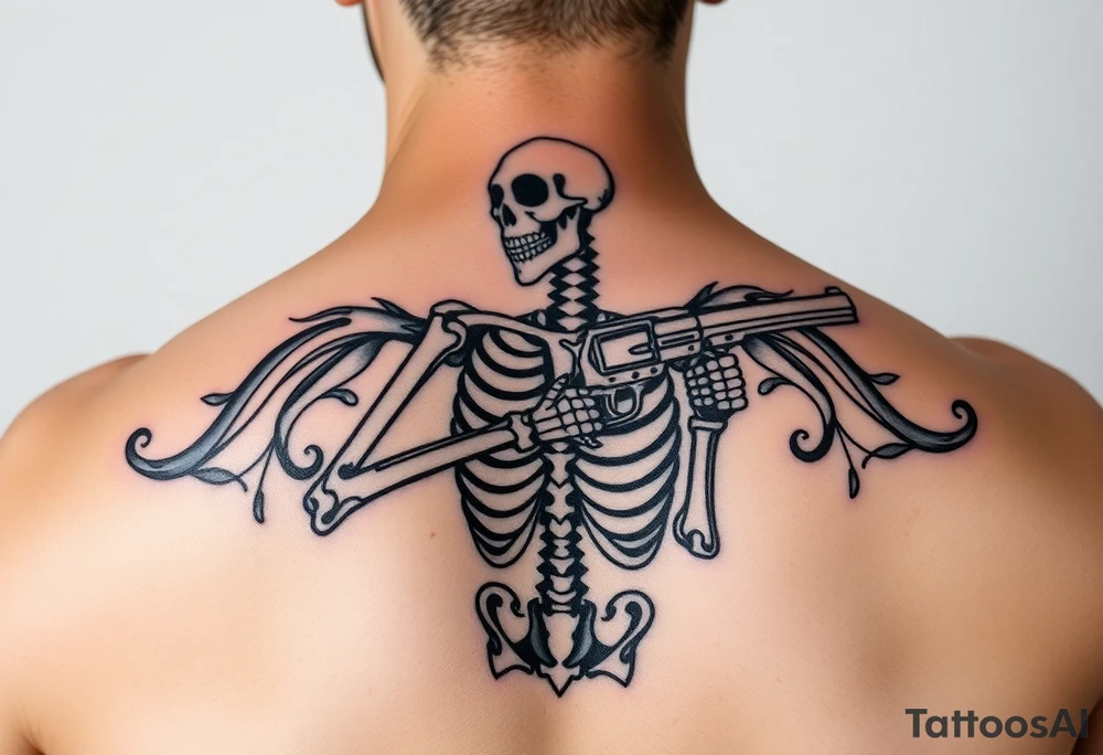 Skeleton charro with pistol tattoo idea