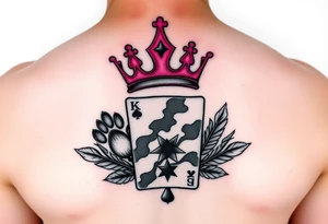 pink princess crown on top of puppy paw prints, king of hearts card, army camouflage star, feathers tattoo idea
