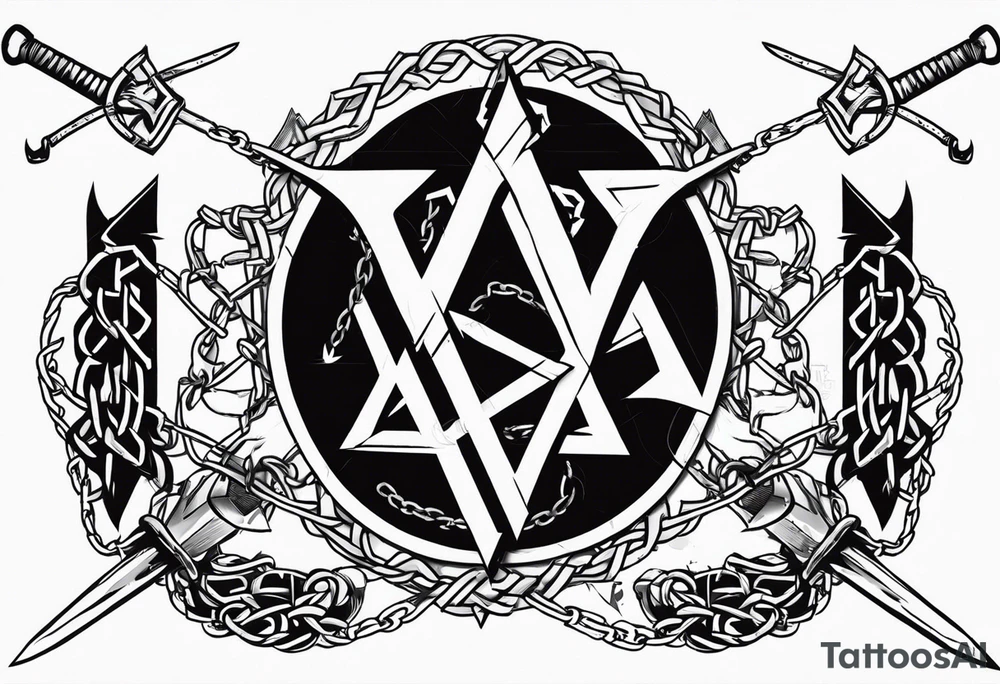 Valhalla sword shield axe barbed wire chains valknut fire tattoo idea Valhalla sword shield axe barbed wire chains valknut fire tattoo idea