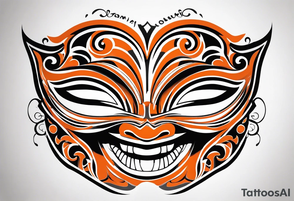 Laughing mask that is orange and black tattoo idea