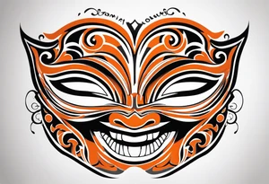 Laughing mask that is orange and black tattoo idea