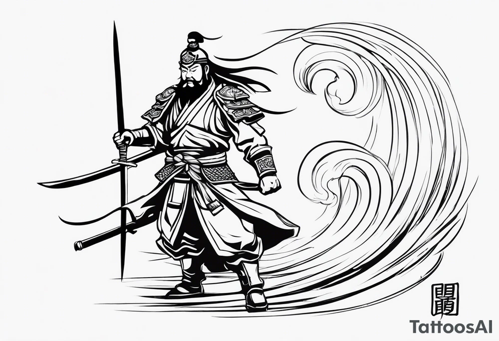 guan yu's quan dao on the back of the left forearm tattoo idea