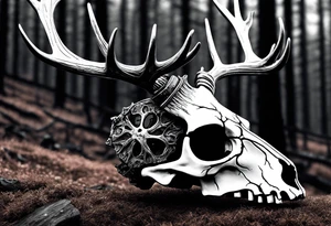 A side view of a decayed deer skull with no skin JUST BONE FOREST FIRE tattoo idea