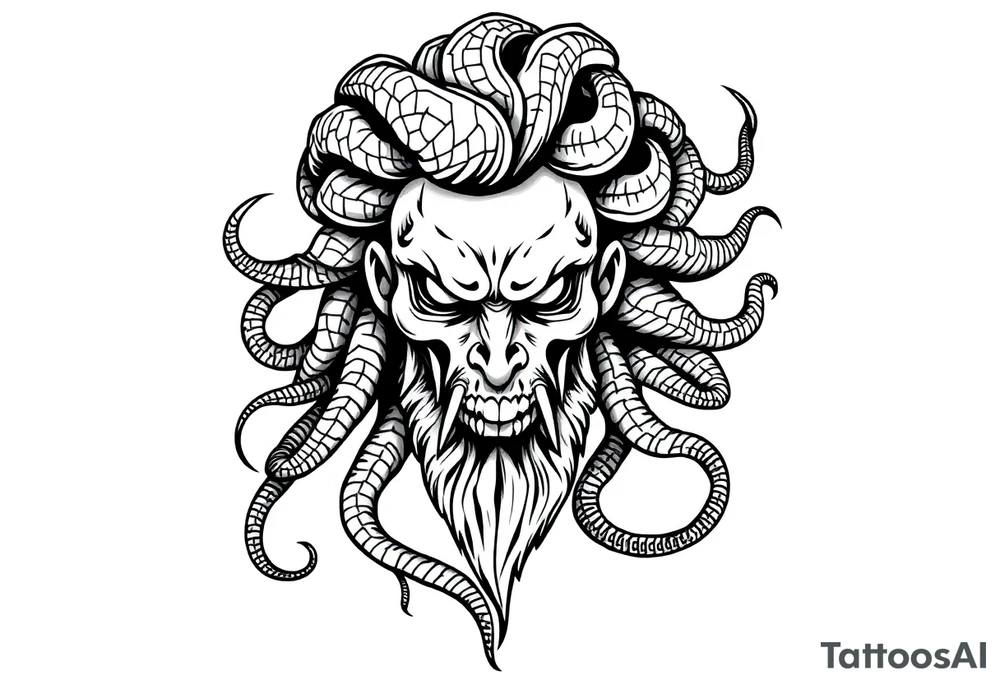 Scary Greek god medusa with snake hairs tattoo idea
