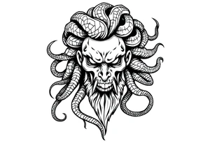 Scary Greek god medusa with snake hairs tattoo idea