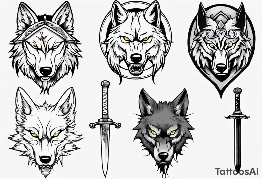 wolf head with sword tattoo idea