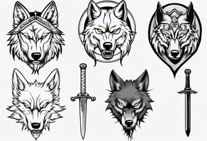 wolf head with sword tattoo idea
