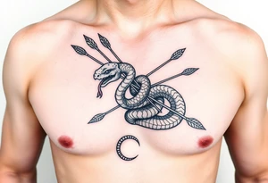 snake carrying a bunch of arrows on its back tattoo idea