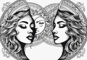 sun and the moon, the overlap
the sun has a woman's half 
face, and the moon, a man's face half making a single face tattoo idea