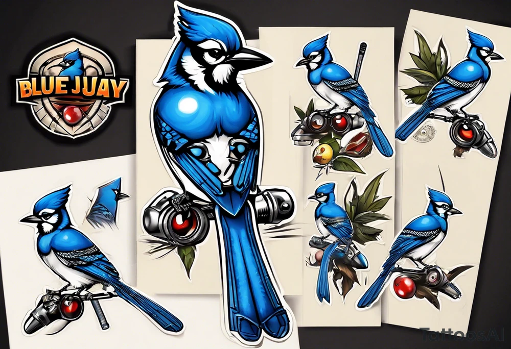 bluejay wearing cricket helmet tattoo idea