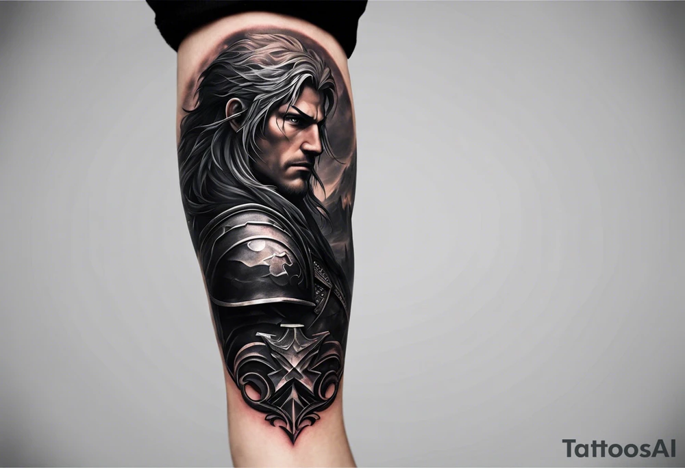 Certainly! Here's the updated description for a bicep and upper arm tattoo:

---

**Tattoo Description:**

**Design:** Black and gray detailed illustration.
**Location:** Bicep and upper arm.
**Concept:** Scene from Dante's Inferno, inspired by Gustave Doré's illustrations.

**Details:**

1. **Main Elements:**
   - A dark forest with towering trees and rocky terrain.
   - Two small figures standing at the entrance of a dark cave, symbolizing the descent into hell.
   
2. **Style:**
   - Detailed line work capturing the intricate details of the forest and rocky environment.
   - Black and gray shading to create depth and contrast, emphasizing the eerie and foreboding atmosphere.

**Overall Feel:**
   - A haunting and dramatic scene that evokes the mysterious and ominous journey through Dante's Inferno.

---

This version is tailored for the bicep and upper arm, providing a clear and concise vision for your tattoo artist. tattoo idea