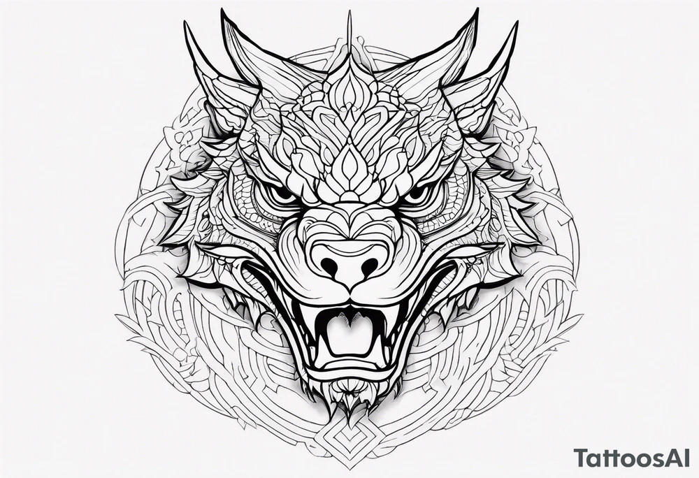 dragon head, mandala, facing front tattoo idea