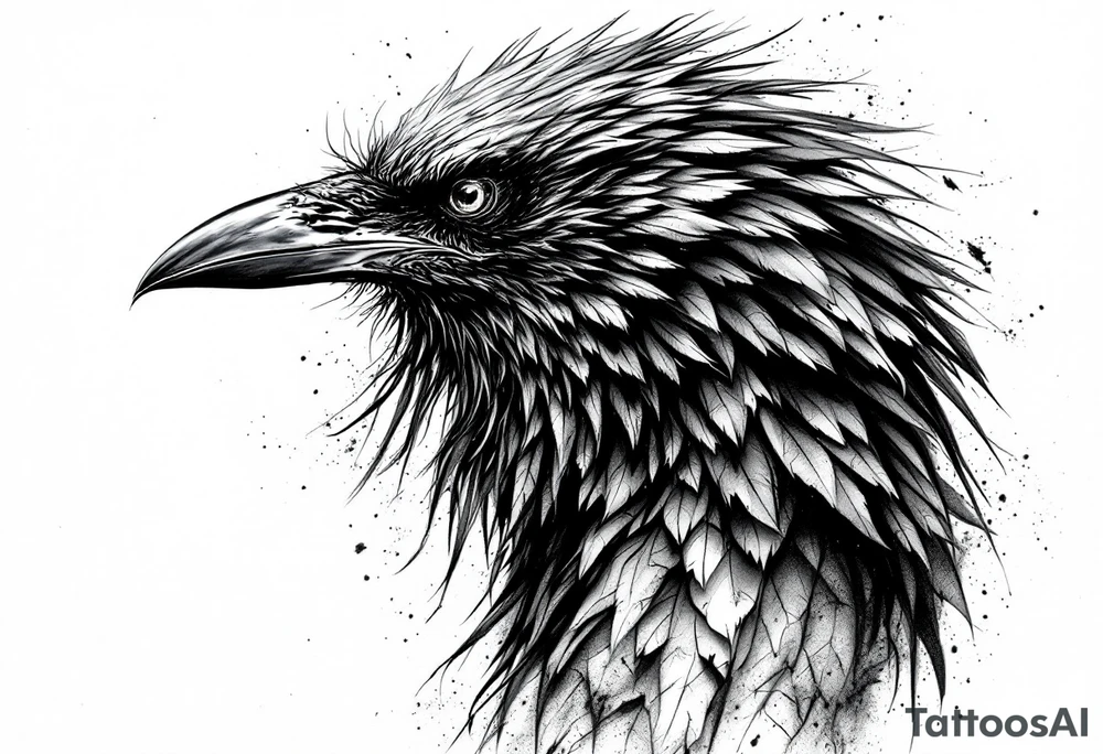 upright dark realistic raven tattoo idea