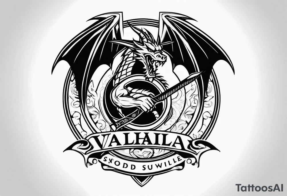 Valhalla sword shield dragon axe tattoo idea