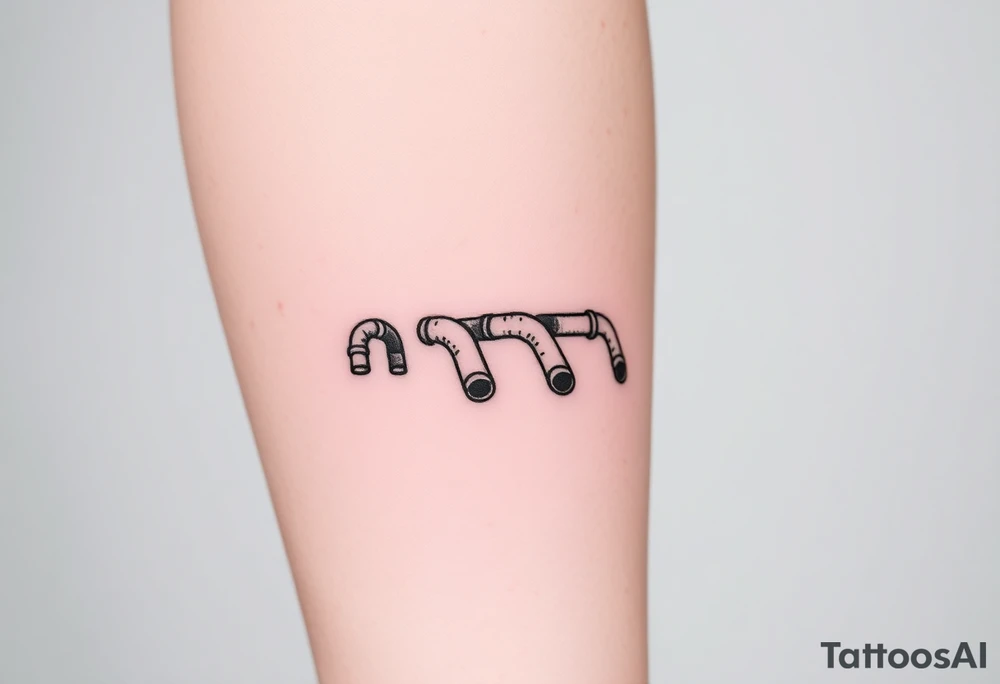 thin curved plumbing pipes with each pipe ending without a curved pipe tattoo idea