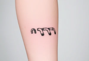 thin curved plumbing pipes with each pipe ending without a curved pipe tattoo idea