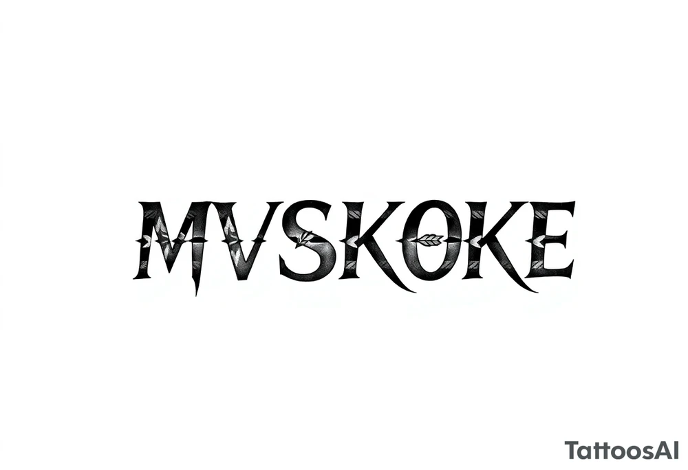 The word “MVSKOKE” shaded with Native American print tattoo idea