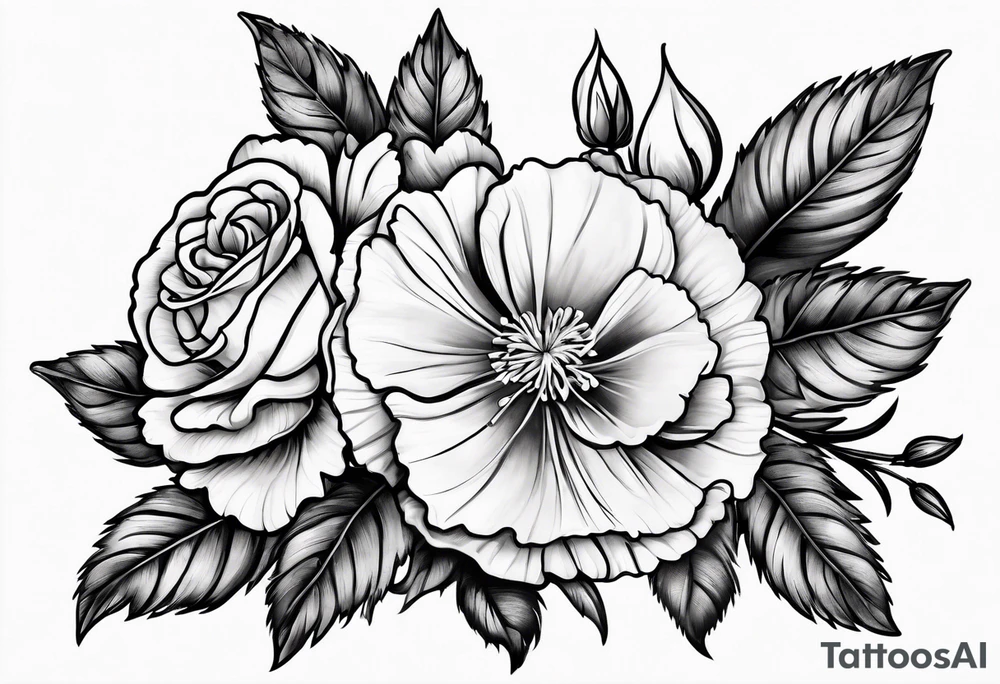 Carnation,rose bouquet tattoo idea