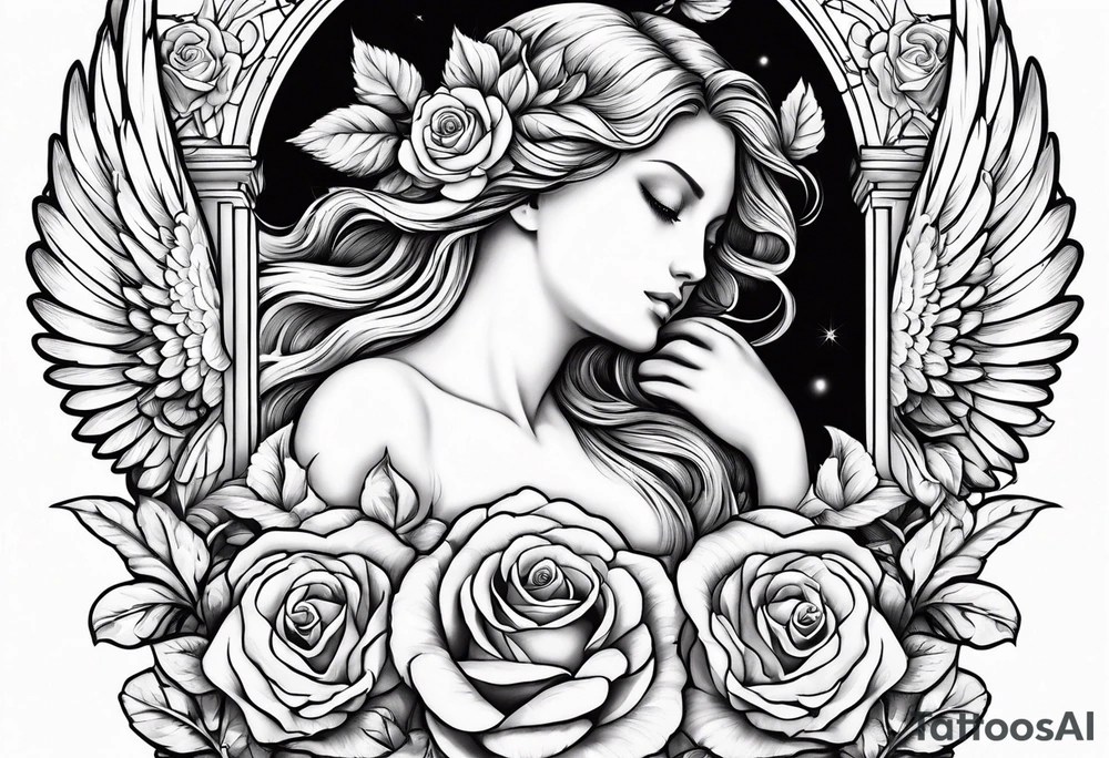 Angels and deamons realistic with roses doves to fit upper inner arm tattoo idea