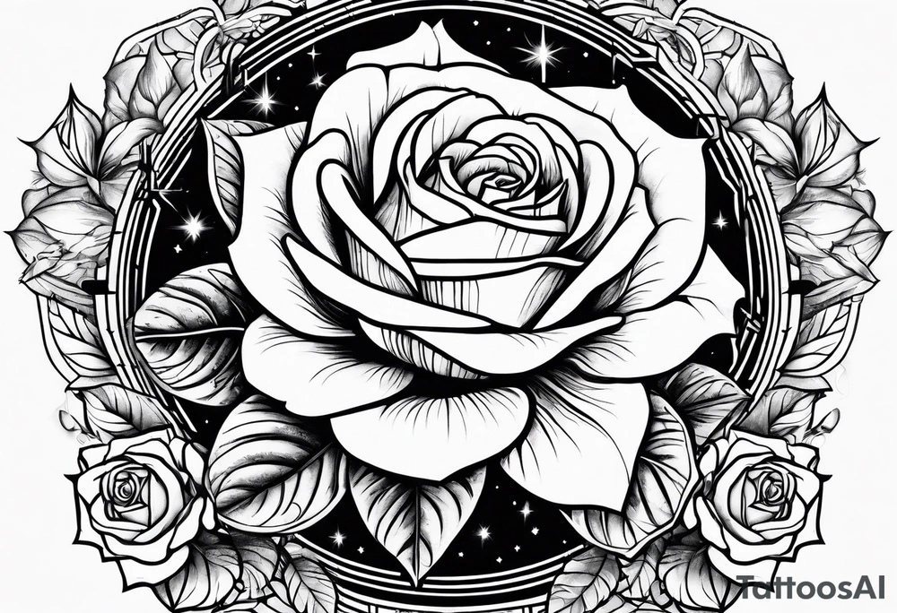Tesseract with big roses and small stars tattoo idea