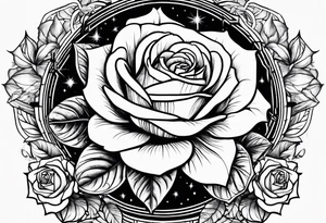 Tesseract with big roses and small stars tattoo idea