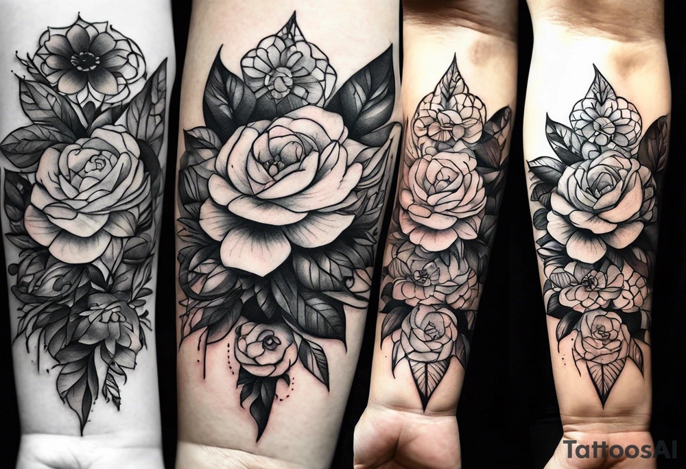 Familia con flor y reloj antiguo para el brazo tattoo idea