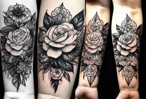 Familia con flor y reloj antiguo para el brazo tattoo idea