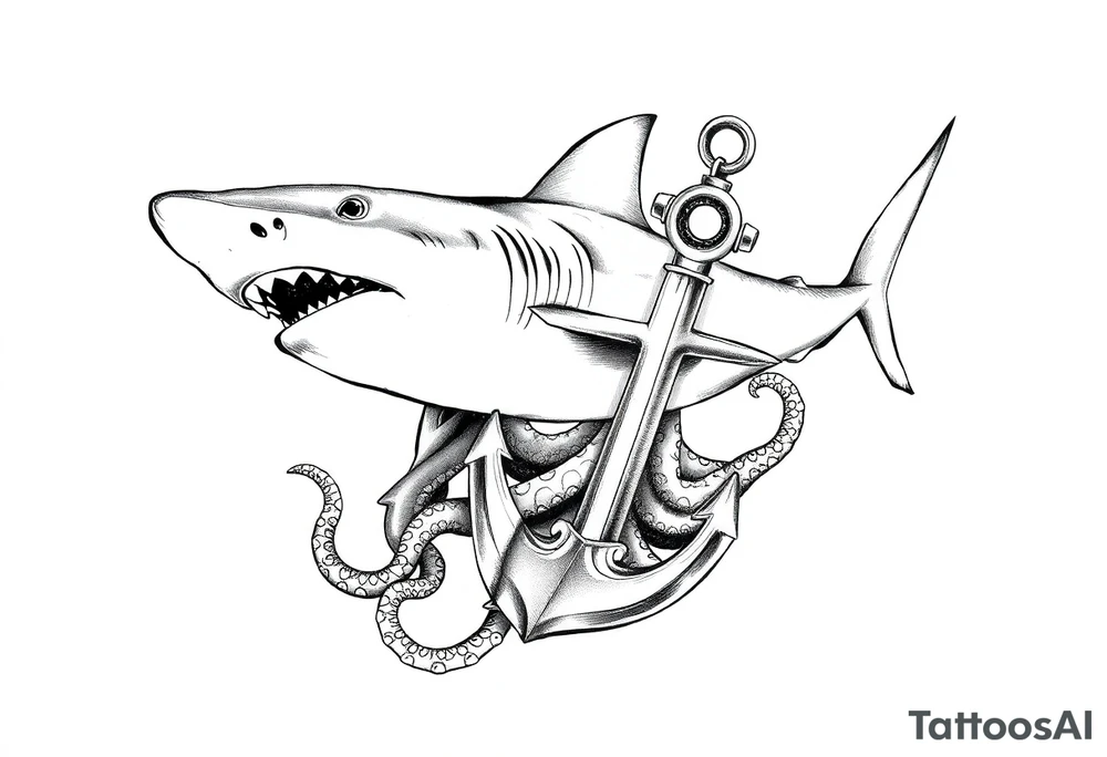 Hammerhead shark,anchor,octopus. tattoo idea