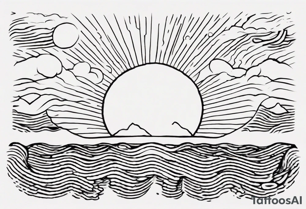 Outline of sunset on sea with a word yes tattoo idea