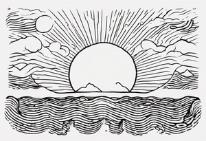 Outline of sunset on sea with a word yes tattoo idea