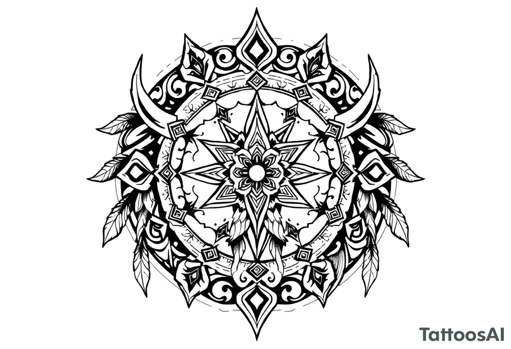 mytical shaman style ornametn with ancient rhyme tattoo idea