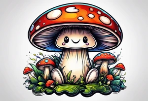 Happy anthropomorphic mushroom tattoo idea