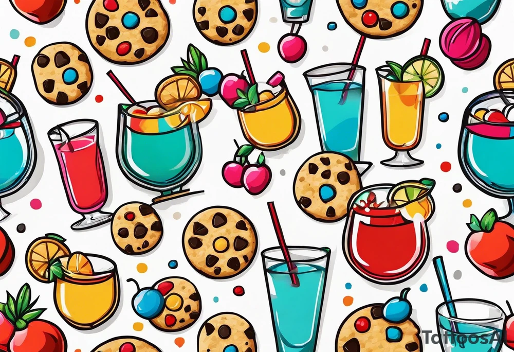 bold, colorful, simple design, cocktail, cookie, in a circle design tattoo idea