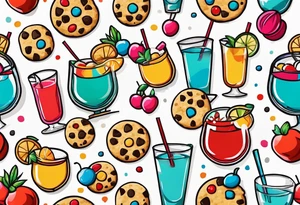 bold, colorful, simple design, cocktail, cookie, in a circle design tattoo idea