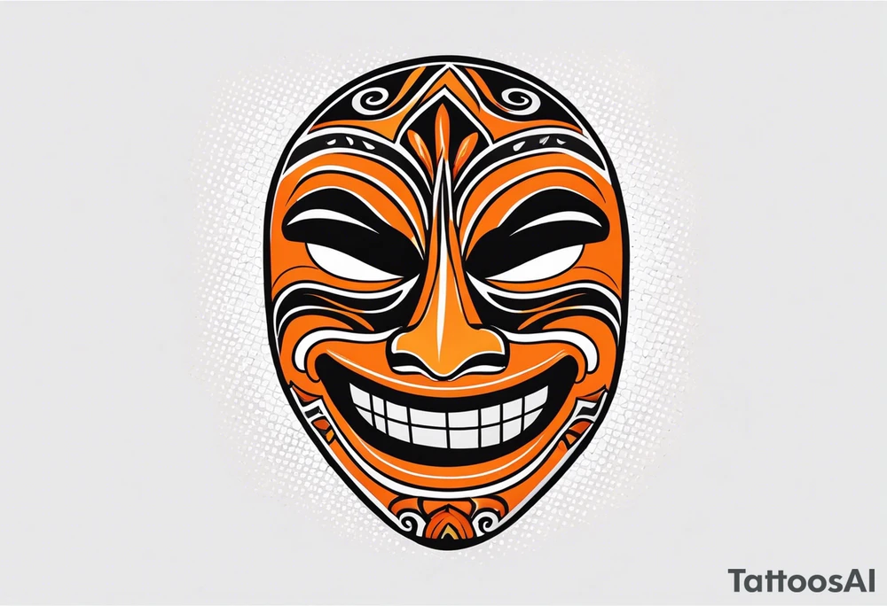 Laughing Mexican mask that is orange and black simplistic tattoo idea
