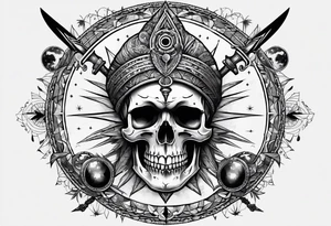 Simple Skull with third eye and dagger through it with the phases of the moon at the bottom tattoo idea