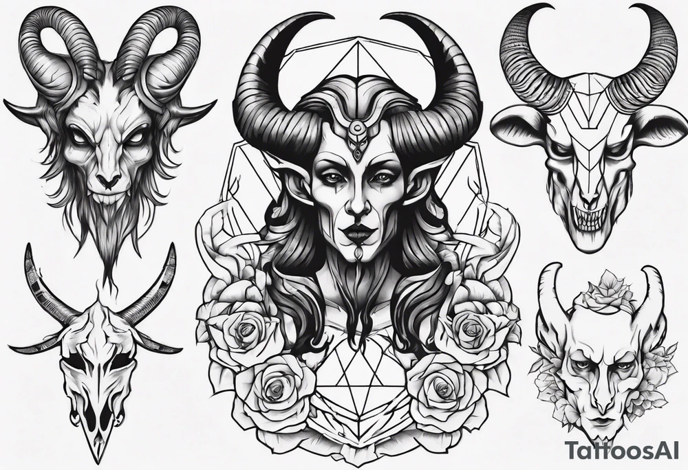 human like Baphomet friendly but dark and large no flowers tattoo idea human like Baphomet friendly but dark and large no flowers tattoo idea