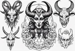 human like Baphomet friendly but dark and large no flowers tattoo idea