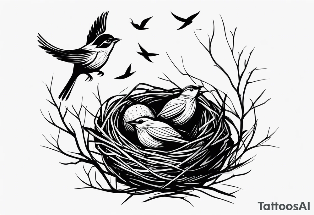 BIRD NEST WITH BIRDS tattoo idea