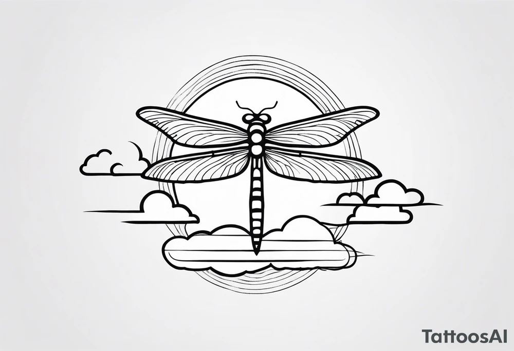 cloud and sun with small dragonfly tattoo idea